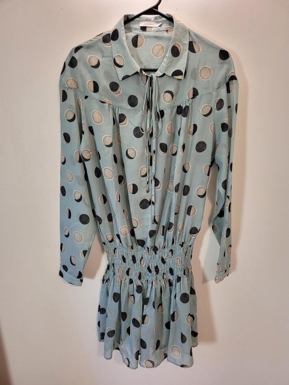 Lenny Niemeyer Moon Polka Dot Long Sleeve Tie-Neck Sheer Dress - Light Blue - L